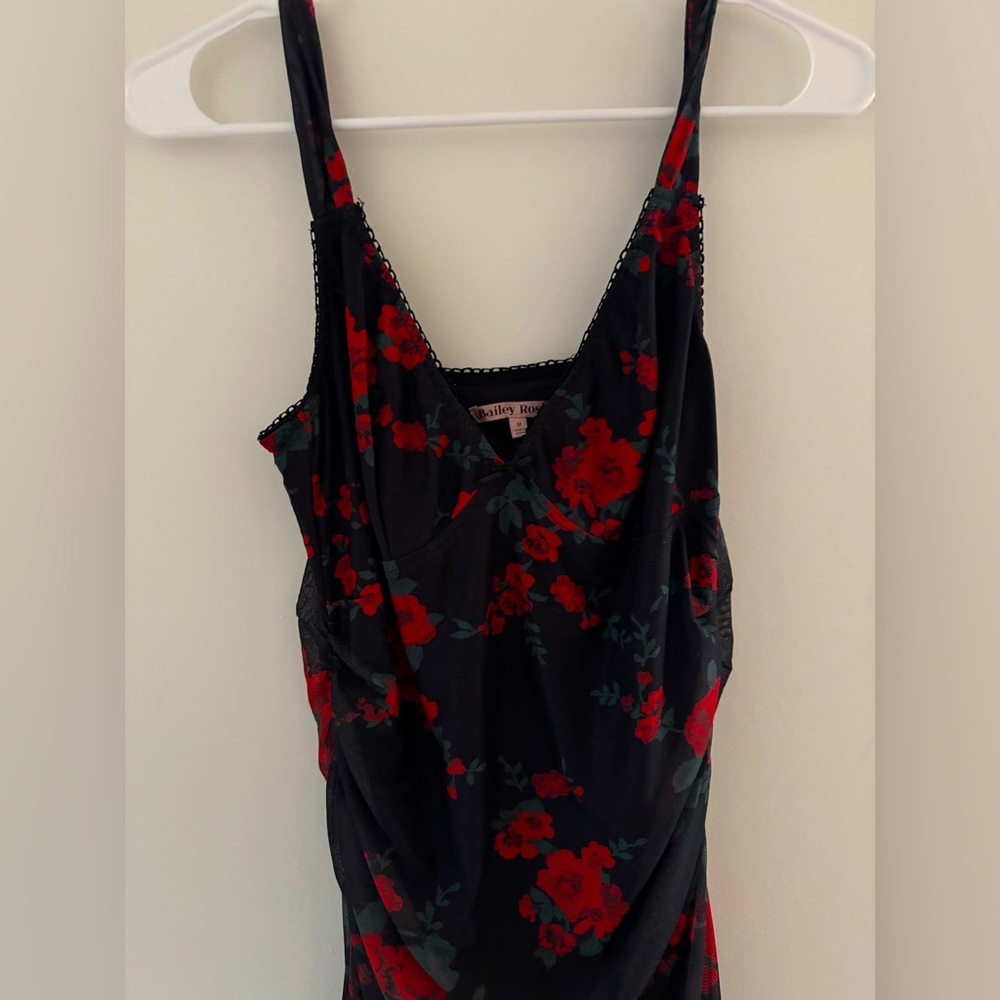 Floral Black and Red Dress Size M - Roses Summer